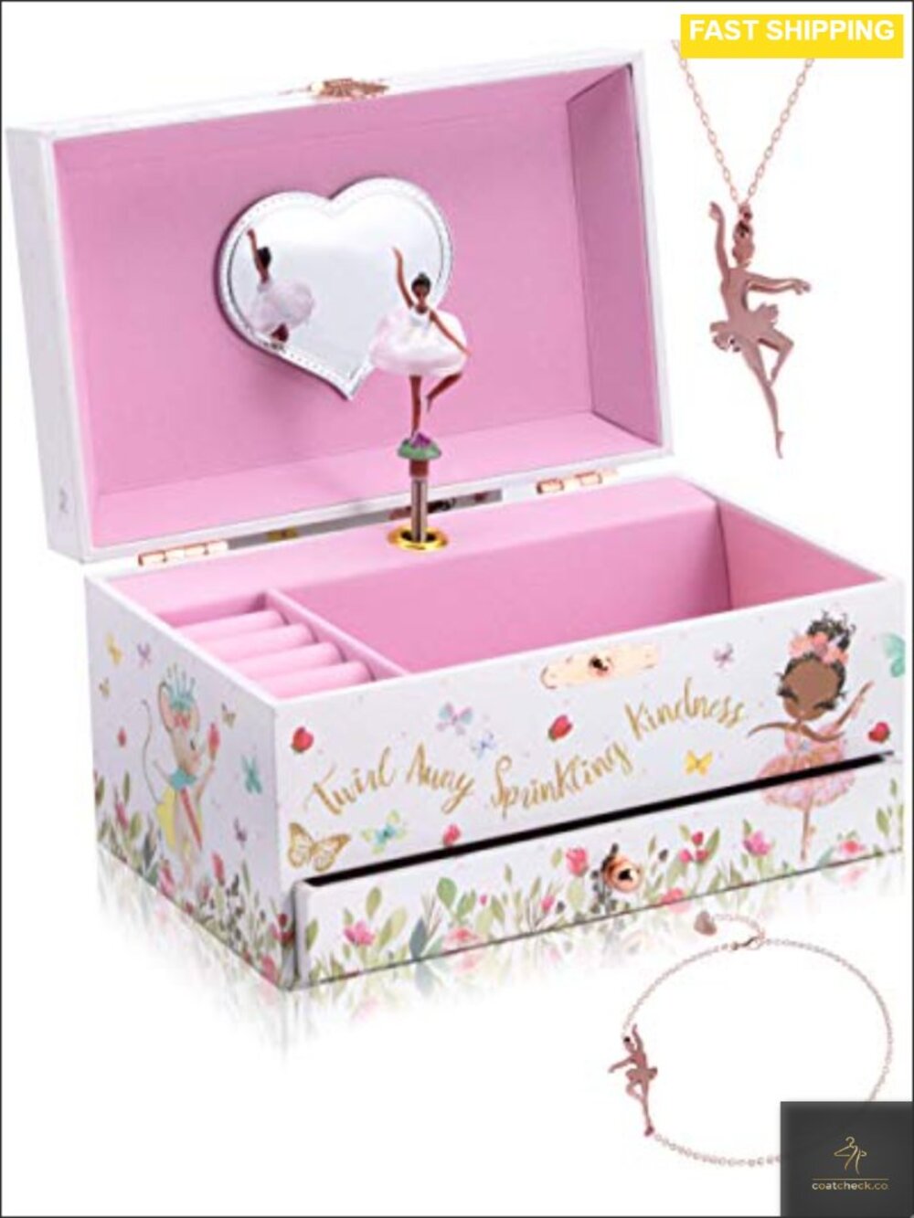 Ballerina Musical Jewelry Box MDF Wood Music Organizer Keepsake Gift for Kids